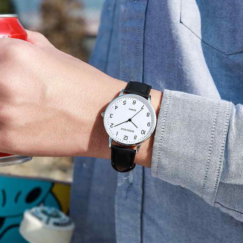 腕時計 ペアウォッチ メンズ レディース アナログ クォーツ 時計 シンプル 薄型 軽量 カジュアル 通勤 普段使い レザー 合金 ブラック ..