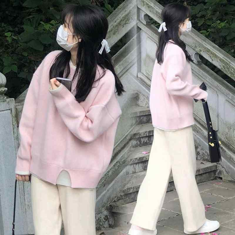 ニット レディース マタニティ 上下セット 秋冬 妊婦 授乳 暖かい ピンク系 ニット アプリコット 腹巻..