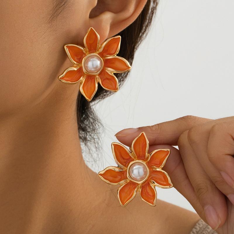 イヤリング レディース ヴィンテージ風 フラワー ドロップオイル 森ガール 小ぶり かわいい パール 花..