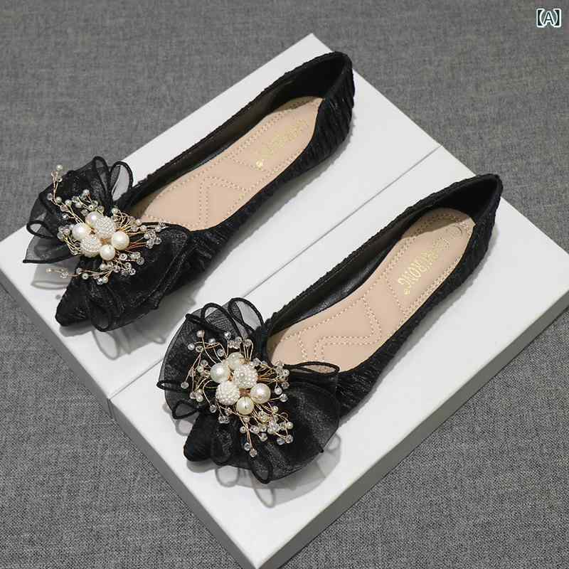 パンプス レディース ぺたんこ靴 フラットシューズ ローヒール 杏色 ブラック 歩きやすい 履きやすい ..