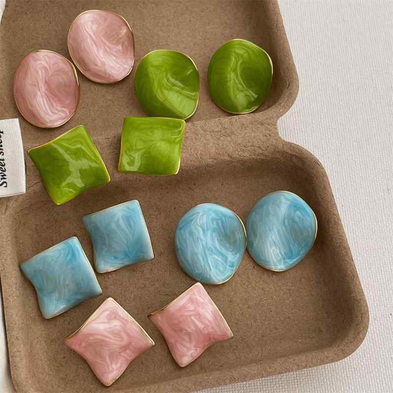 ピアス レディース 高見え 幾何学模様 不規則 ラウンド 凹凸 ブルー ドロップオイル ファッション アク..