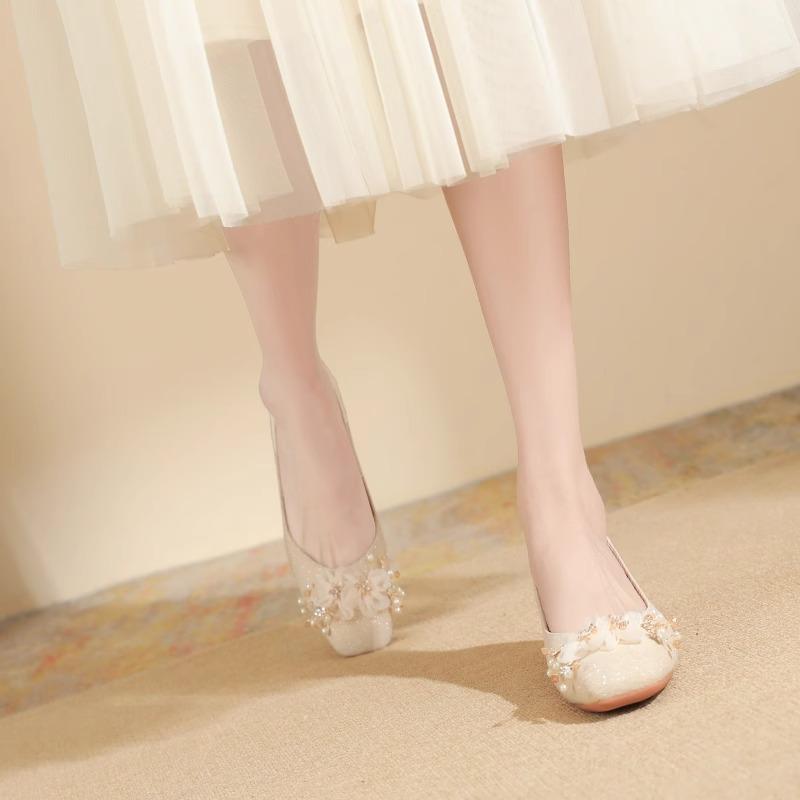 ウェディングシューズ レディース フラット 結婚式 パンプス ローヒール 花嫁 ブライダル シューズ シ..