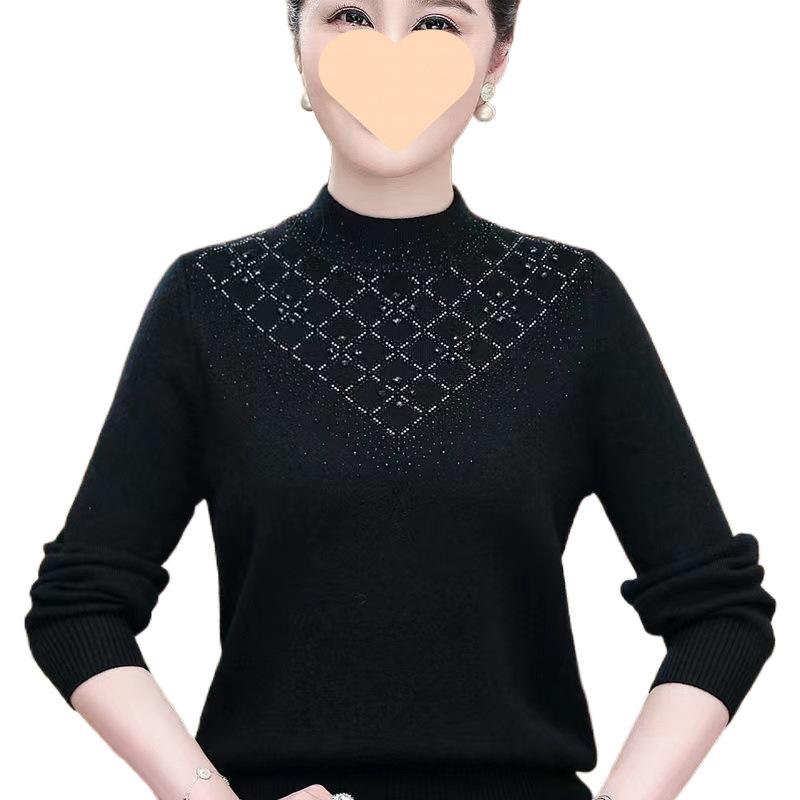 ニット セーター レディース ミセス 婦人服 トップス 長袖 丸首 ビジュー あったか 裏起毛 ゆったり M ..