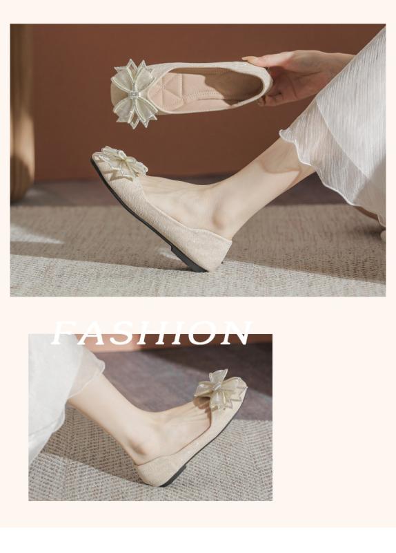 パンプス レディース フラット 結婚式 ブライダル シューズ ぺたんこ ローヒール 歩きやすい 疲れない 杏色 春夏 秋冬 大きいサイズ スクエアトゥ スリッポ...