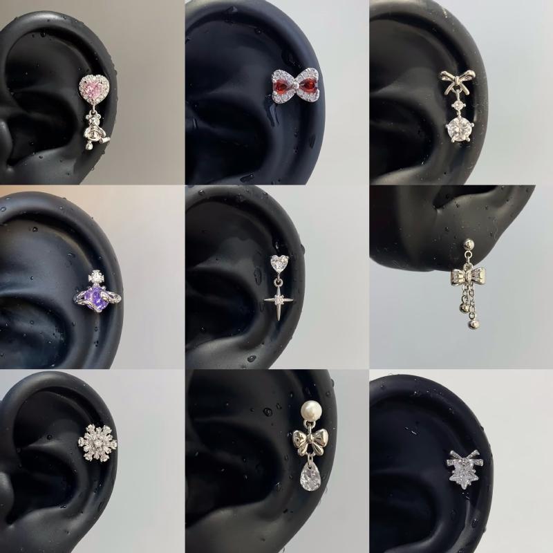 ピアス レディース チタン鋼 ジルコニア 幾何学模様 イヤリング バタフライ チェーン ハート クマ 土星..