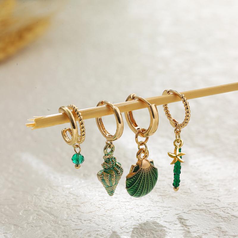 ピアス レディース エメラルド 貝殻 電気メッキ加工 イヤリング セット キュート 銅 リゾート風 ヨーロッパ 南米 東南アジア 北米 東北アジア 中東