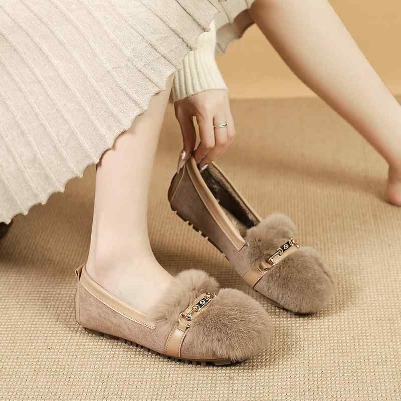 靴 レディース 秋冬 ファー モカシンシューズ スリッポン フラット ローヒール ラウンドトゥ ぺたんこ ..