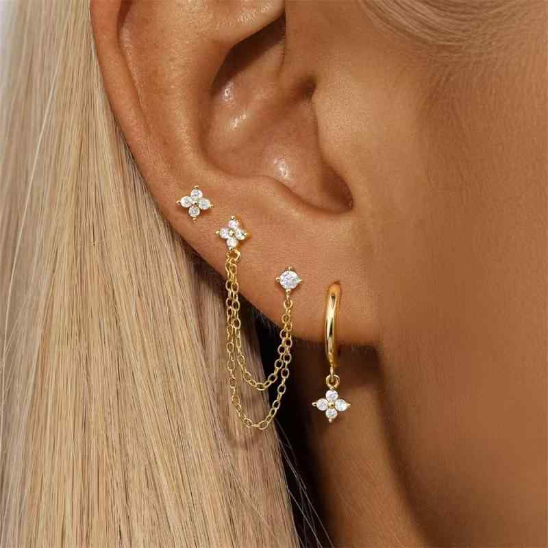 ピアス レディース 四つ葉 クローバー ジルコニア チェーン タッセル セット 高見え ゴールド シルバー ファッション 通勤