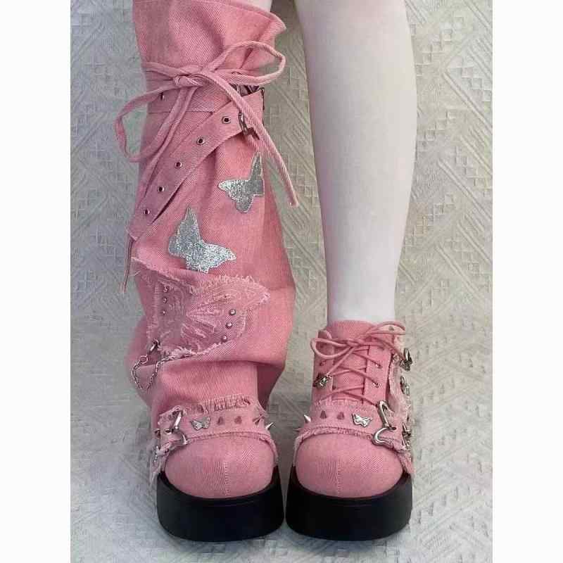 靴下 レディース レッグウォーマー 蝶々 バンド付き マルチカラー 調節可能 コットン 混紡 通気性 個性 中筒丈 春夏秋冬 白 黒 ピンク系