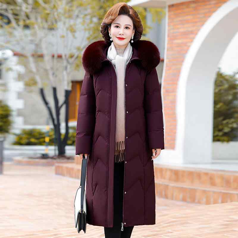 ダウンジャケット レディース ミセス 中綿 コート ロング丈 フード付き フォックスファー アウター ゆ..