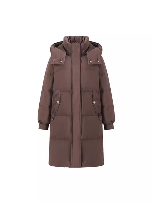 羽绒服 レディース 中綿入り 中年女性用 ミドル丈 暖かい アウター ポリエステル ブラック レッド コー..