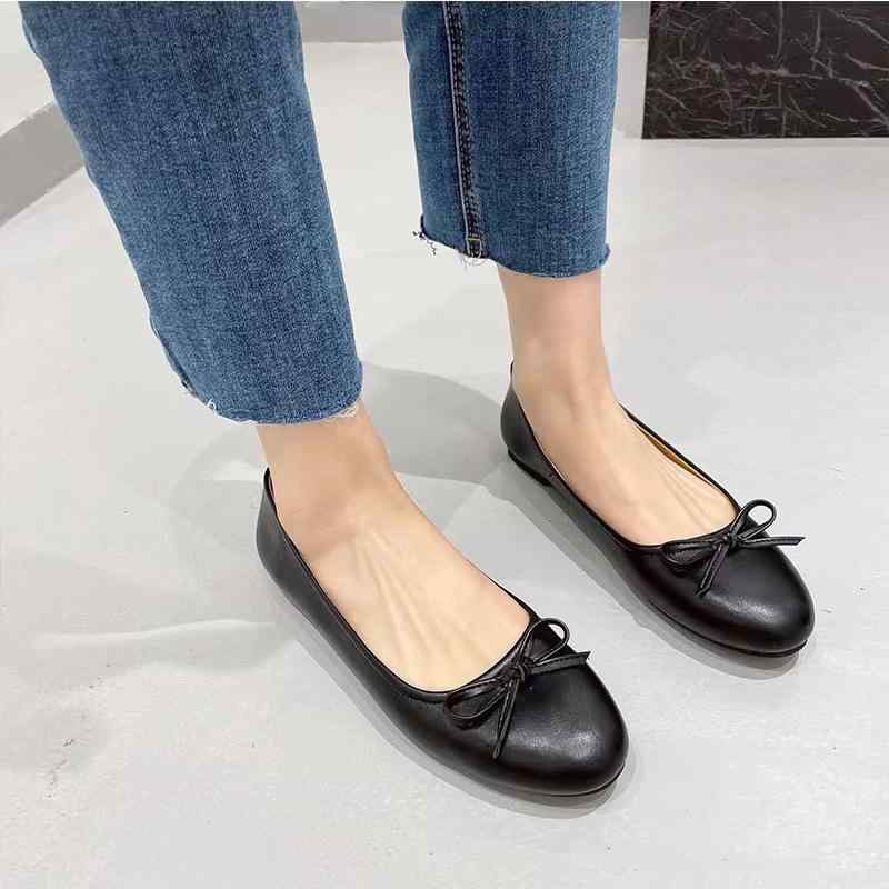 パンプス レディース フラット ローヒール ぺたんこ 痛くない 歩きやすい 柔らかい バレエシューズ リボン 黒 ブラック アイボリー 春夏 秋冬 婦人靴 ラウ...