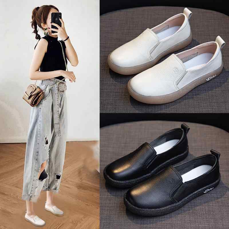 スニーカー レディース ローファー 本革 柔らかい ぺたんこ靴 婦人靴 ラウンドトゥ スリッポン 通気性 牛革 春夏 秋冬 アイボリー ブラック