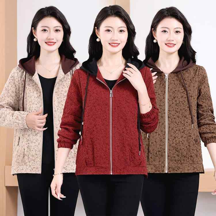 アウター レディース 秋冬 フード付き カジュアル 提花模様 ショート丈 ジャケット ミセス ゆったりサ..