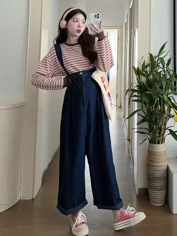 マタニティ レディース サロペット オーバーオール デニム ゆったり 妊婦 産前 産後 かわいい ストライ..