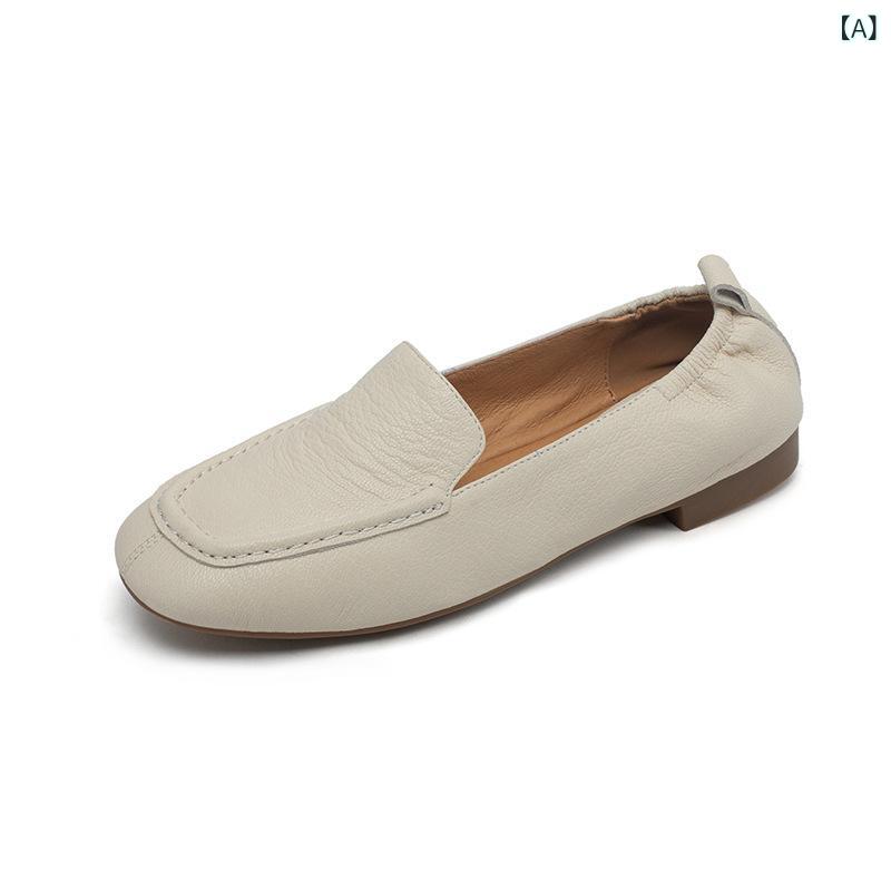 ローファー レディース 婦人靴 通勤 ぺたんこ 羊革 フラットシューズ ラウンドトゥ 白 黒 ローヒール 痛くない 歩きやすい 柔らかい 牛革 滑り止め 春夏 秋冬