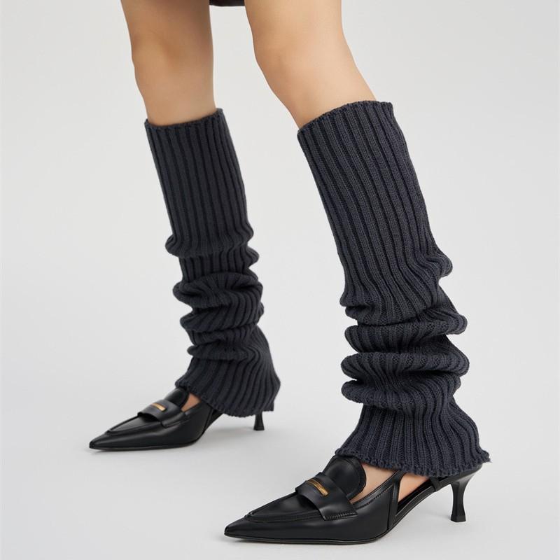 靴下 レディース レッグウォーマー 灰色 ニット ロング丈 無地 シンプル ニーハイソックス jk ガールズ あったか 冷え対策 防寒 秋冬