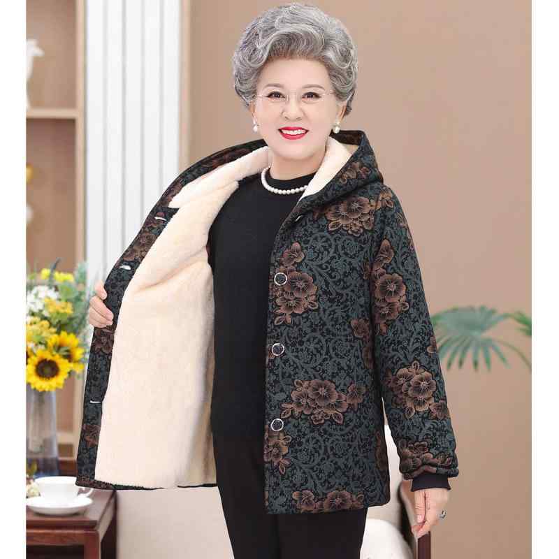 綿入れジャケット レディース シニア向け 中綿入り あったか 裏起毛 フード付き ゆったりサイズ 花柄 ..