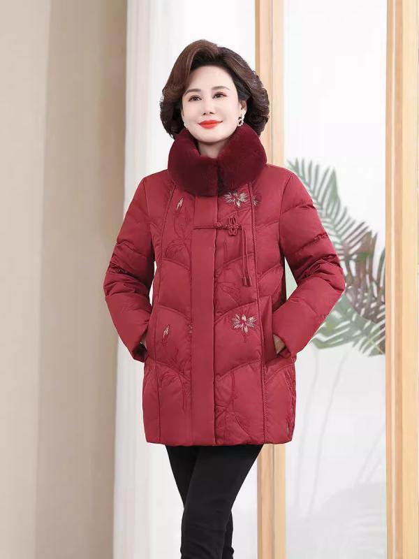 ダウンジャケット レディース ミセス 秋冬 ショート丈 中綿 ゆったり フード付き 大きいサイズ 4L 5L 6L 軽量 あったか 通勤 中国レッド パープル(4)