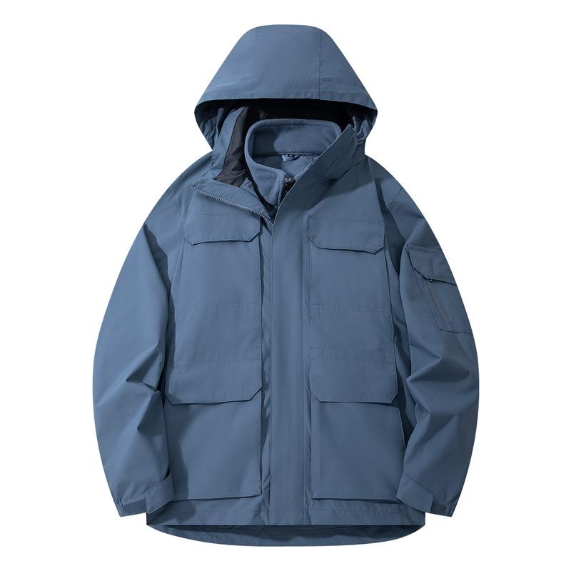 マウンテンパーカー メンズ レディース 防風 防寒 撥水 アウター 取り外し可能 フリース インナー 2点セット 秋冬用 登山 アウトドア 釣り 旅行 ブラック...