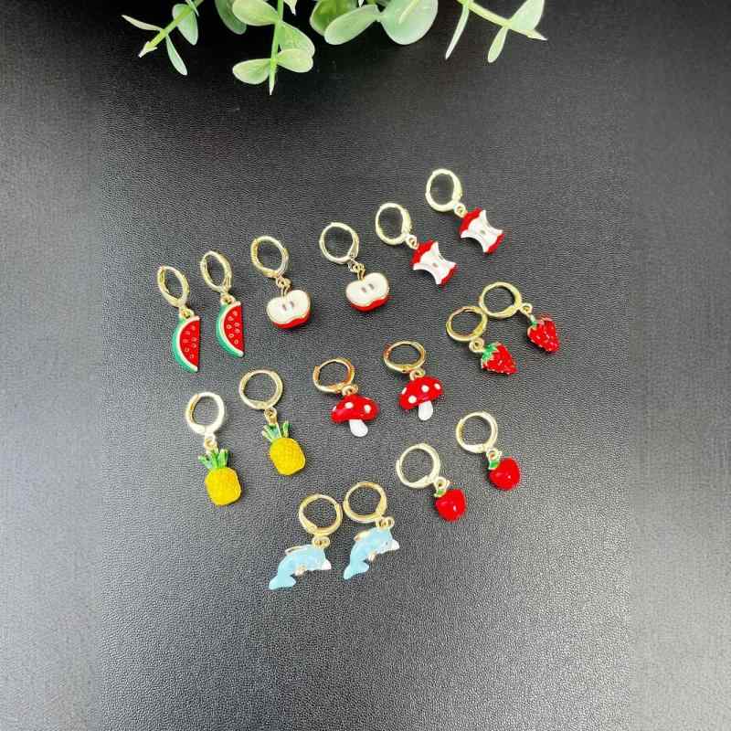 イヤリング レディース フルーツ モチーフ リンゴ パイナップル スイカ イチゴ キノコ ドルフィン アニ..