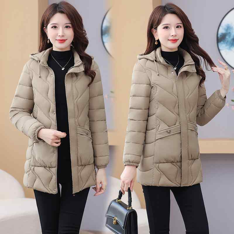 ダウンジャケット レディース ママ ミセス 中綿 コート 中綿入り 帽子付き ゆったりサイズ 中丈 ポリエ..