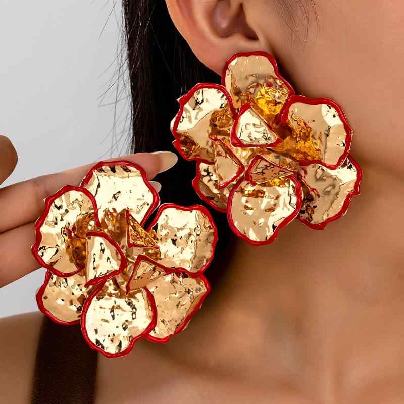 イヤリング レディース 花 ドロップオイル 合金 高見え ユニーク アクセサリー 赤 黒