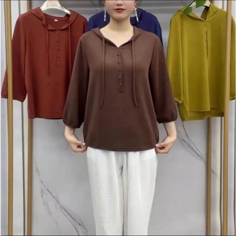 トップス レディース ミセス 中高年向け ママ 服 きれいめ 痩せ見え おしゃれ フード付き プルオーバー..