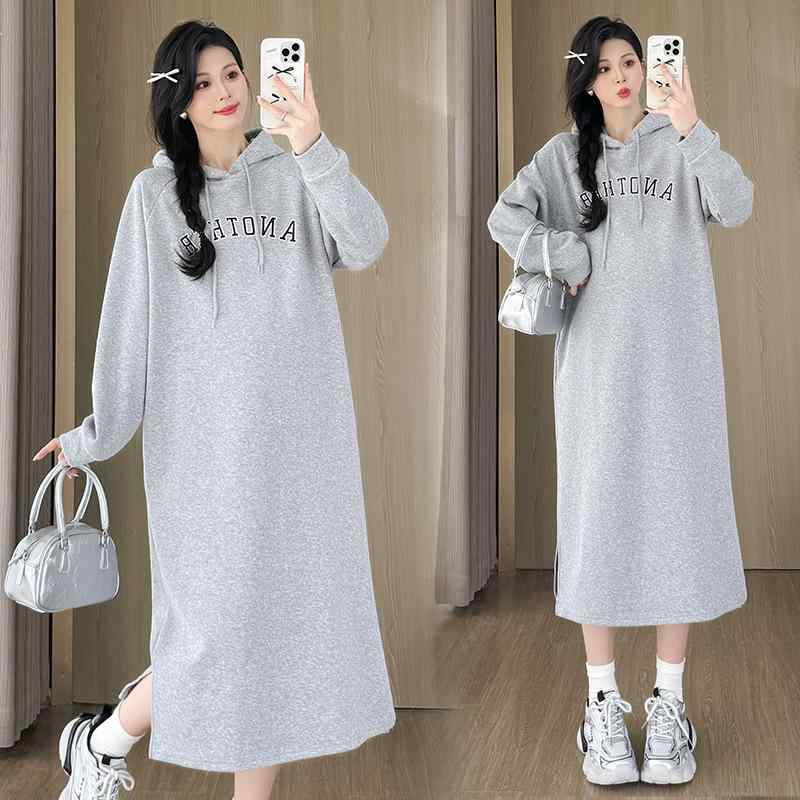 マタニティ ワンピース レディース 秋冬 スウェット パーカー Aライン 膝丈 コットン 授乳服 部屋着 ル..
