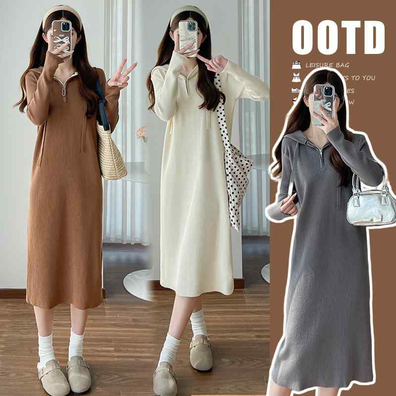 ワンピース レディース マタニティ ニット 長袖 Aライン 膝丈 チュニック 妊婦服 ゆったり 大きめサイ..