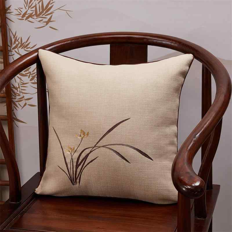 クッションカバー 和風 コットンリネン 刺繍 花柄 ソファークッション 背当て 抱き枕 45x45cm 50x50cm 腰枕 インテリア リビング 寝室