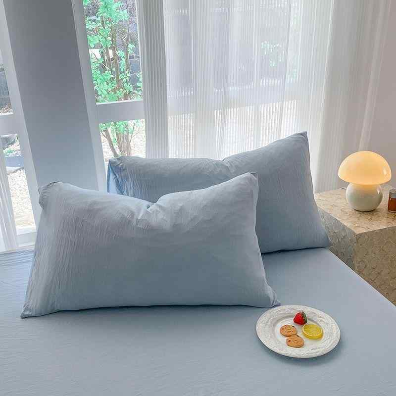 枕カバー 48×74cm 2枚組 水洗い綿100％ 色落ちしにくい 上質コットン 家庭用 北欧風 海塩ブルー 芝生グ..