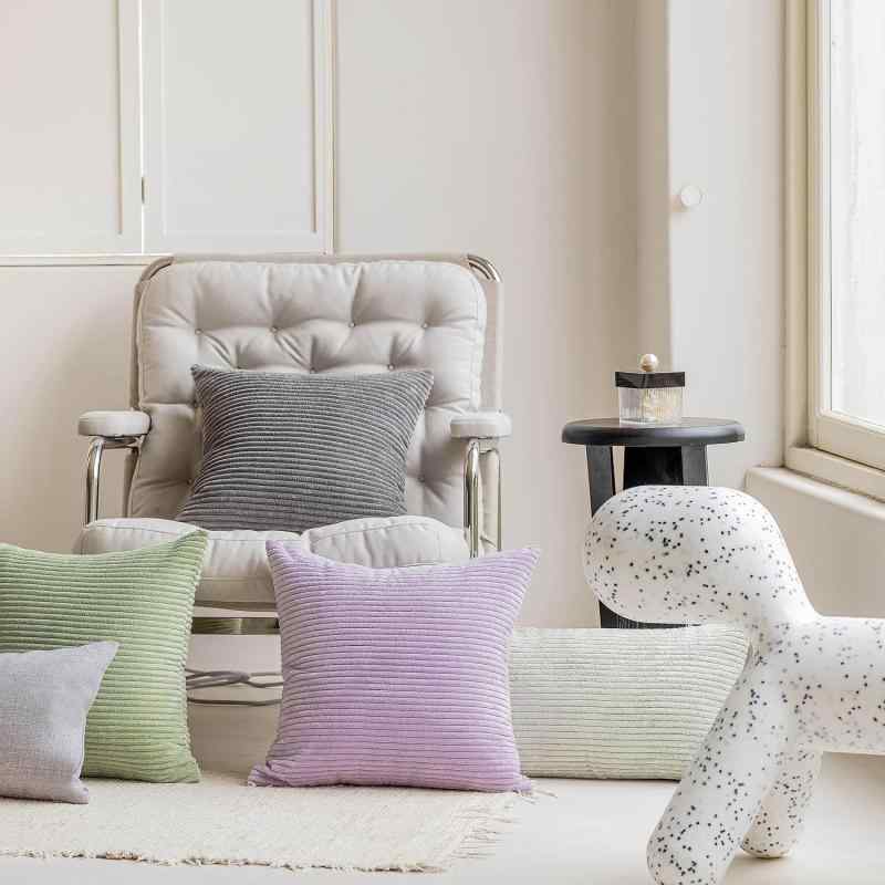 クッションカバー ストライプ コーデュロイ 無地 ソファ 背もたれ ベッド かわいい ポリエステル 40 45cm ひまわりイエロー ピーチ ピンク ラベンダー