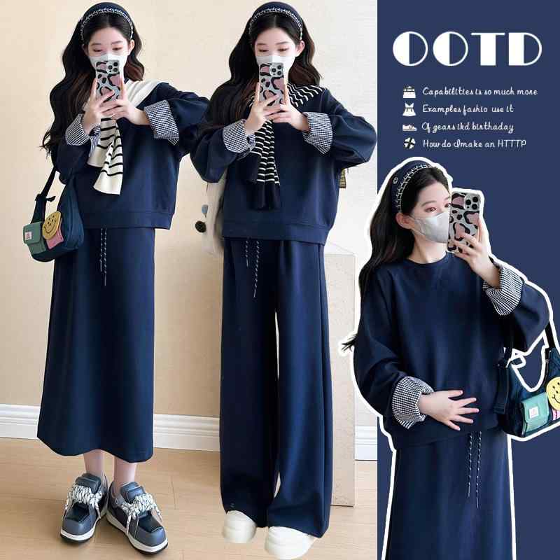 マタニティウェア 秋冬 セットアップ 妊婦服 長袖 スウェット トップス スカート ワイドパンツ ゆった..