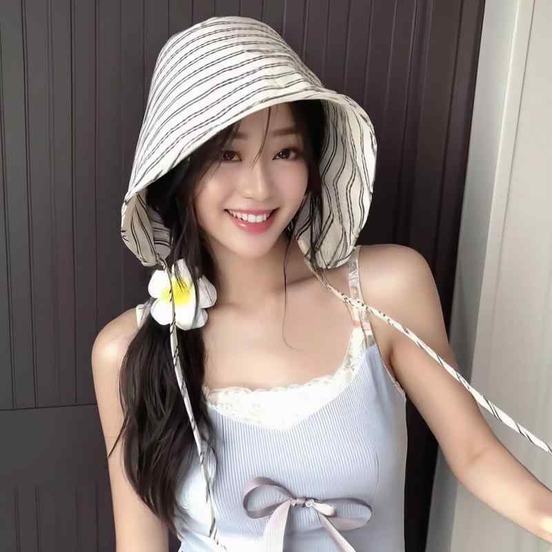 麦わら帽子 レディース 大檐 ストライプ 小顔効果 日よけ帽子 バケットハット 紫外線対策 春夏 ポリエ..