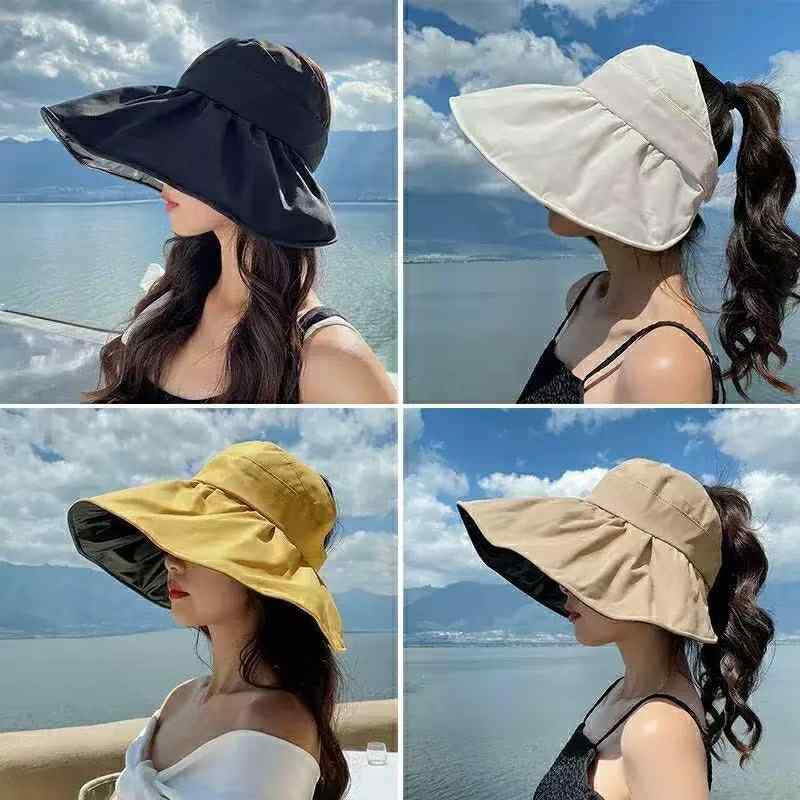 麦わら帽子 レディース 折りたたみ 日焼け止め UVカット 通気性 遮光 漁師帽 帽子 ブラック アイボリー..