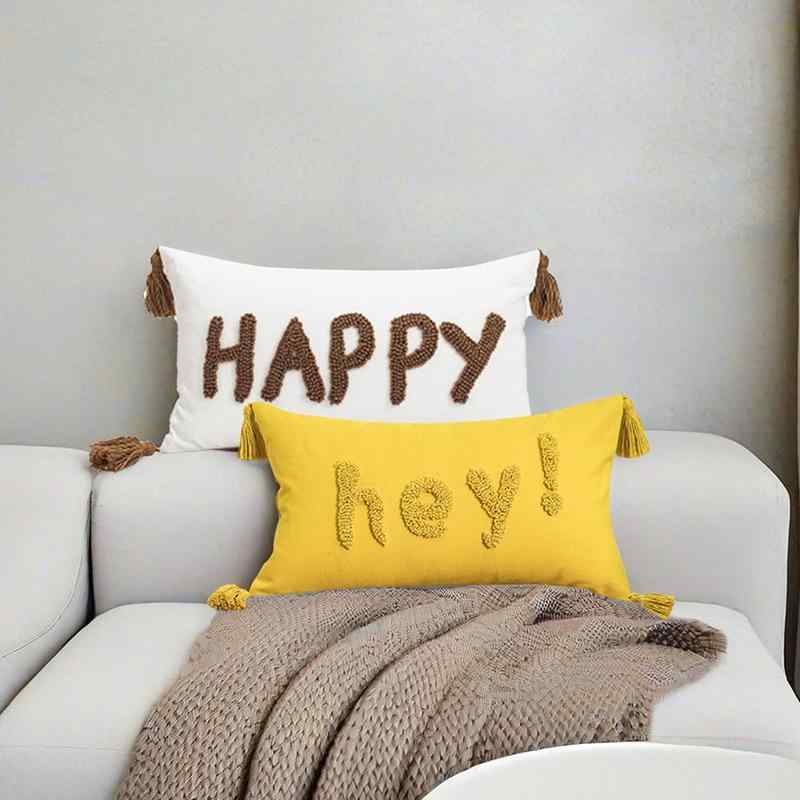 クッション 北欧 シンプル 美ラード風 毛糸 刺繍 フリンジ 抱き枕 カバー リビング ソファ ベッド ヘッ..
