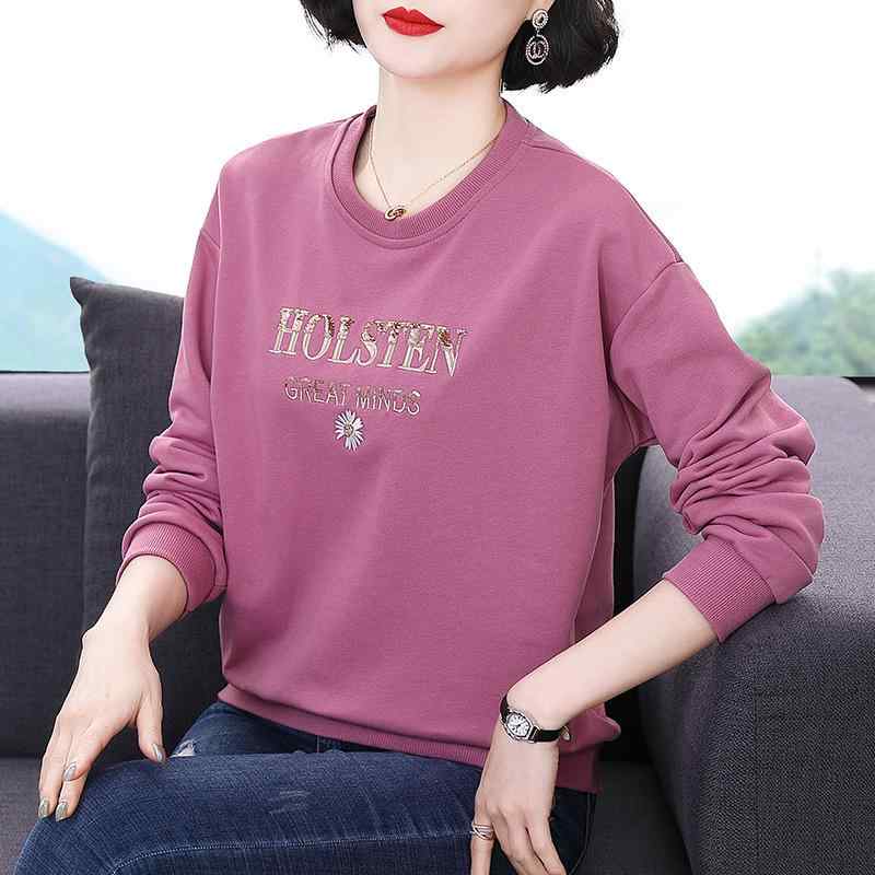 スウェット レディース 春物 長袖 Tシャツ ラウンドネック ゆったり 大きめサイズ アルファベットプリント ミドルエイジド ママ カジュアル ピンク 綿