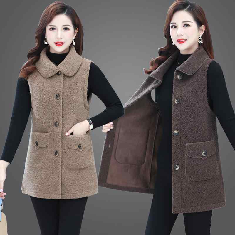 ベスト レディース 中老年 婦人服 羊羔絨 フリース あったか ベスト カーディガン ゆったり 厚手 襟付..