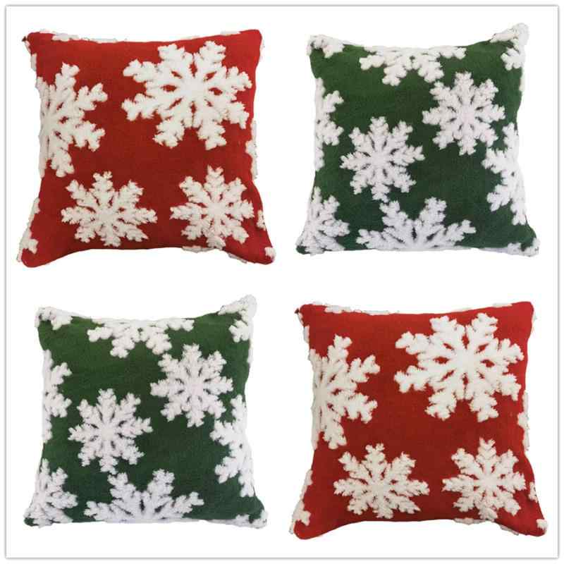 クッションカバー クリスマス 雪の結晶柄 45cm 毛布生地 ソファ ベッド 車内 おしゃれ インテリア 赤 緑
