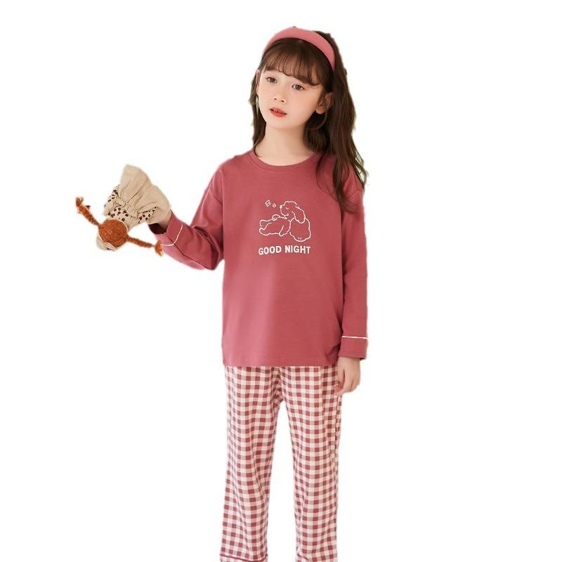 パジャマ キッズ 女の子 子供用 ルームウェア 綿100% 長袖 春秋 薄手 吸湿性 柔らかい かわいい A類 レッド 110cm 120cm 130cm 140cm 150cm 160cm