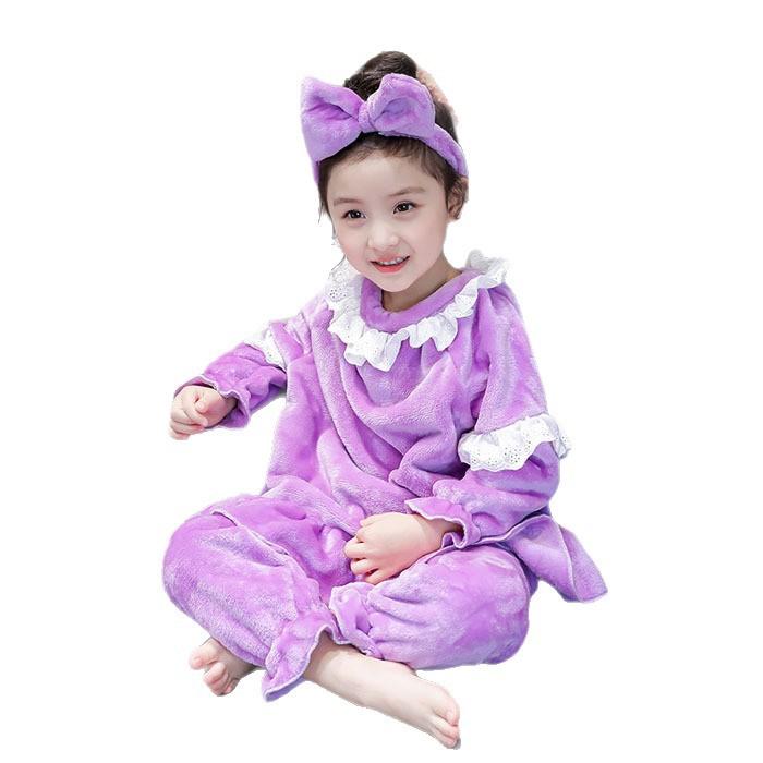 子供服 ガールズ セットアップ フリル襟 厚手 両面フリース 部屋着 パジャマ ピンク系 パープル 紫 水色 3歳 4歳 5歳 6歳 7歳 8歳 100cm 110cm 120cm 130cm 140cm 冬 暖か ポリエステル