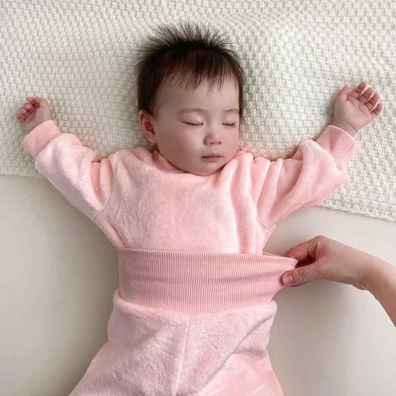 ベビー服 秋冬 パジャマ 上下セット 男女兼用 赤ちゃん あったか フランネル 厚手 上着 ズボン 部屋着 ポリエステル 無地 保温 73cm 80cm 90cm 100cm 110cm 120cm