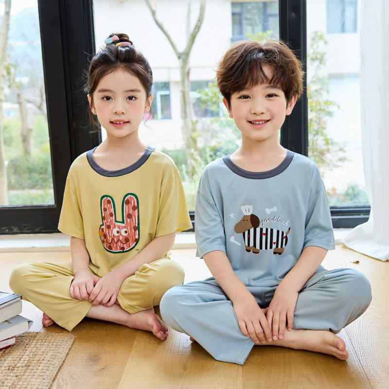 子供用パジャマ 上下セット ルームウェア 春夏 半袖長ズボン 男の子 女の子 接触冷感 モダール かわい..