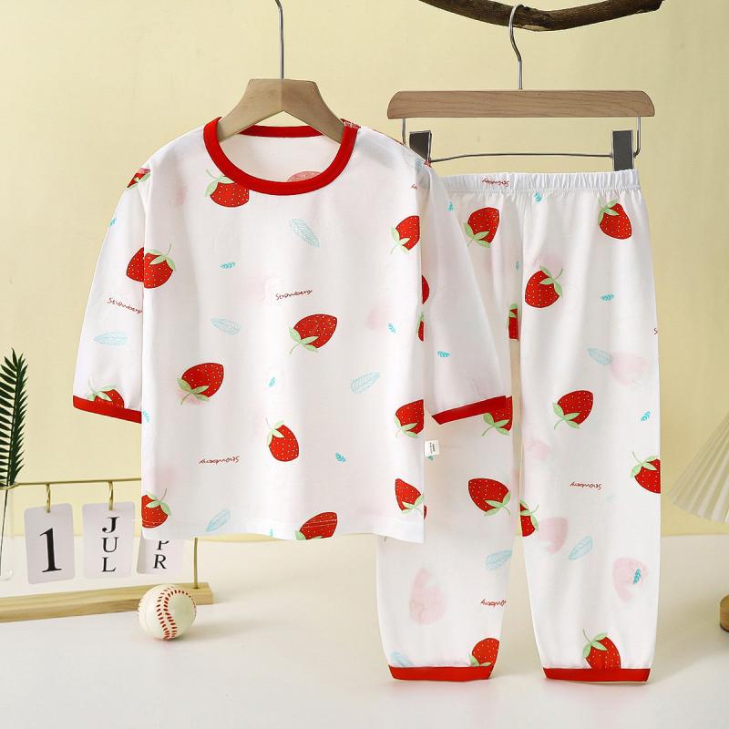 子供用パジャマ ベビー キッズ 薄手 長袖 寝巻き ルームウェア 綿 接触冷感 かわいい ストライプ アニ..