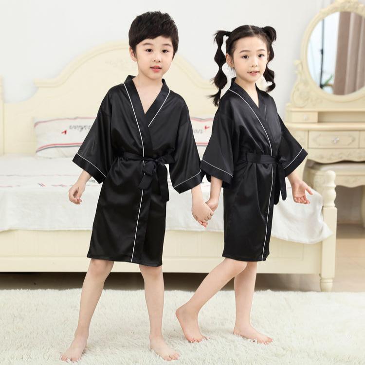パジャマ ナイトガウン キッズ 男女兼用 子供 真丝绸 シルク ブラック 発表会 演奏会 春夏 秋冬 100cm 110cm 120cm 130cm 140cm 150cm 160cm