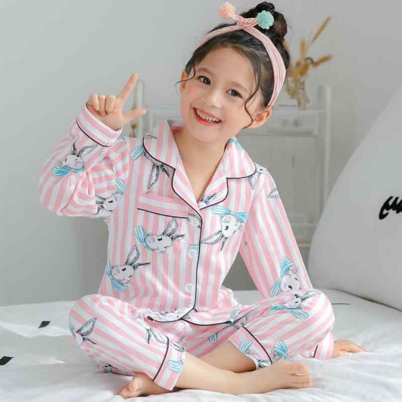 子供用パジャマ 長袖 開襟 綿 ガールズ かわいい ウサギ柄 セットアップ 6サイズ展開 吸湿速乾 薄手 公主スタイル 春夏