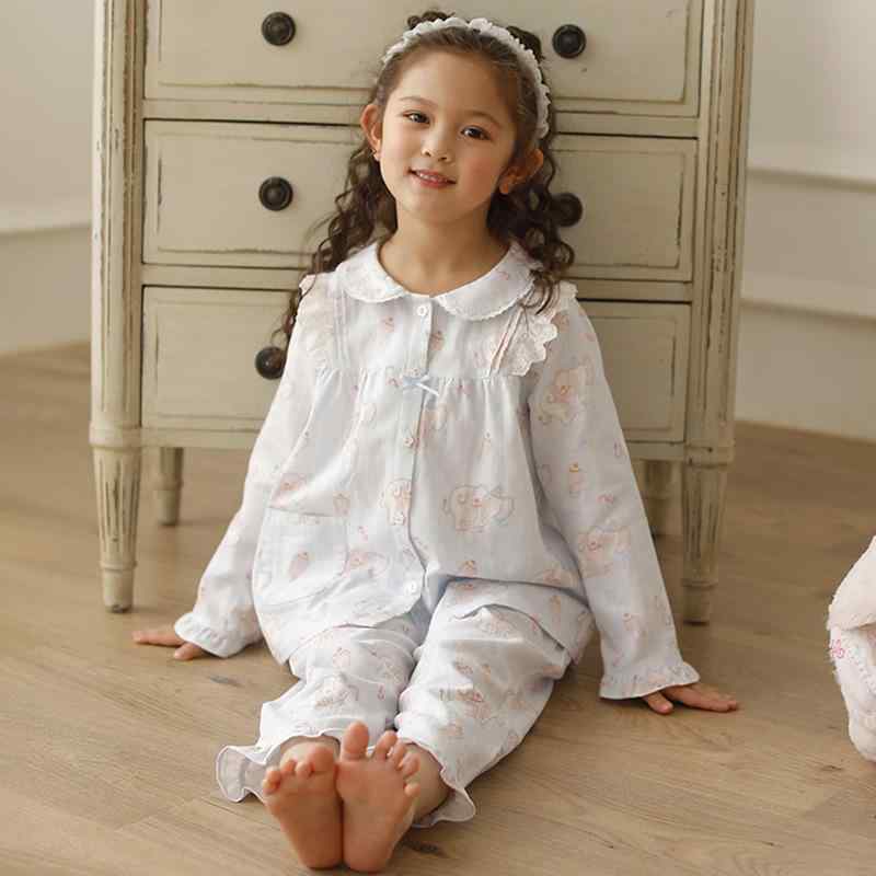 子供服 パジャマ 女の子 長袖 長ズボン 薄手 紗布 綿100% かわいい キッズ ガールズ ルームウェア 上下セット 吸湿速乾 部屋着 寝巻き 春夏
