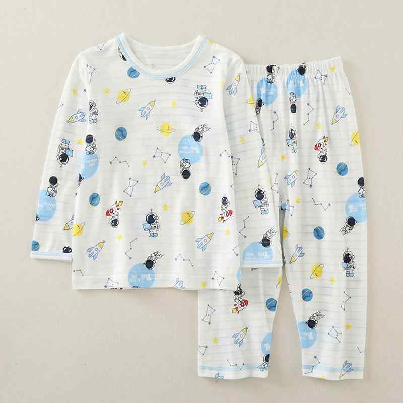 パジャマ キッズ 男の子 子供 薄手 長袖 ルームウェア 綿100% 上下セット 宇宙 ロケット柄 通気性 春夏 90 100 110 120 130 140
