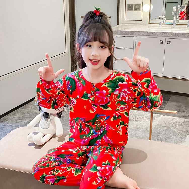 子供服 パジャマ 女の子 長袖 薄手 綿 春秋 中国風 ホームウェア 上下セット 部屋着 キッズ 110cm 120cm 130cm 140cm 150cm 160cm 170cm